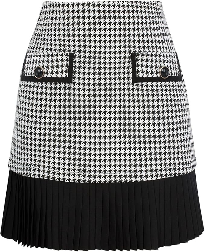 Kate Kasin Women's Casual Plaid High Waist Pleated A-Line Uniform Mini Skirt | Amazon (US)