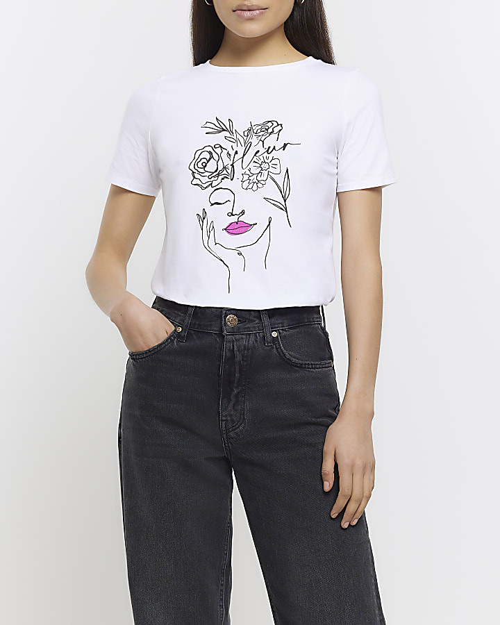 White graphic print t-shirt | River Island (US)