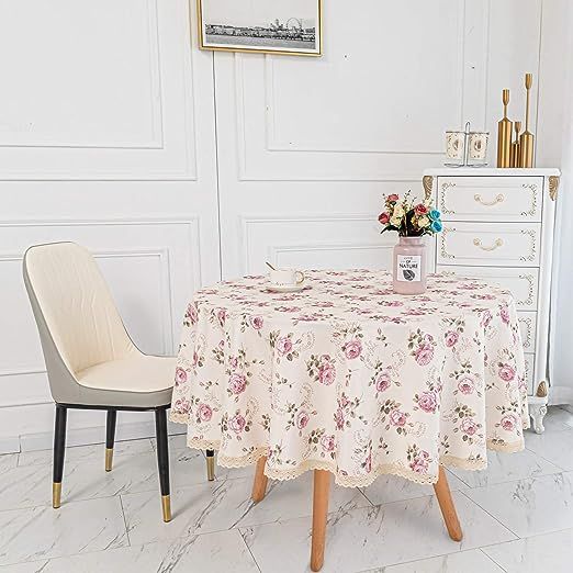 YEESSION Floral Print Polyester 70 Inch Round Tablecloth Stain Resistant and Waterproof Wine Tabl... | Amazon (US)