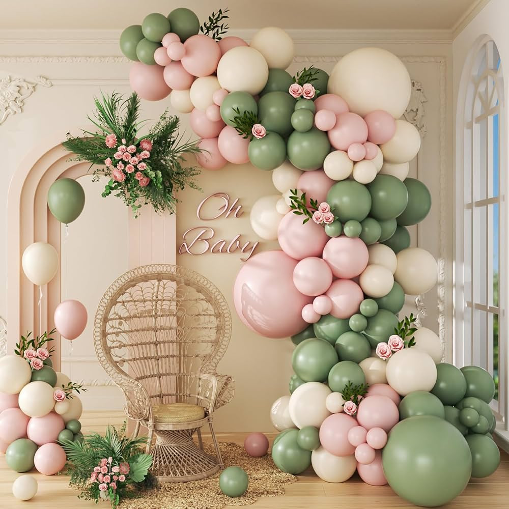 141pcs Pink and Green Balloon Arch Garland Kit with Sage Green Pastel Pink Sand White Balloons fo... | Amazon (US)