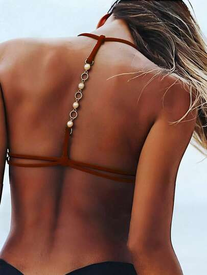 Swim Vcay Women's Solid Color Halter Backless Decorative Sexy Fashion Bikini Swimwear Top | SHEIN