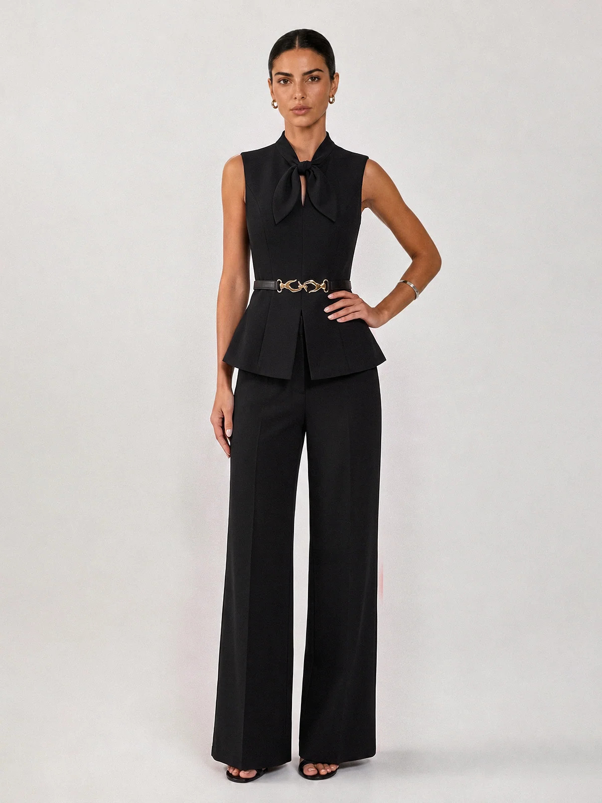 Bow Sleeveless Top & Wide Leg Pants Set | Commense