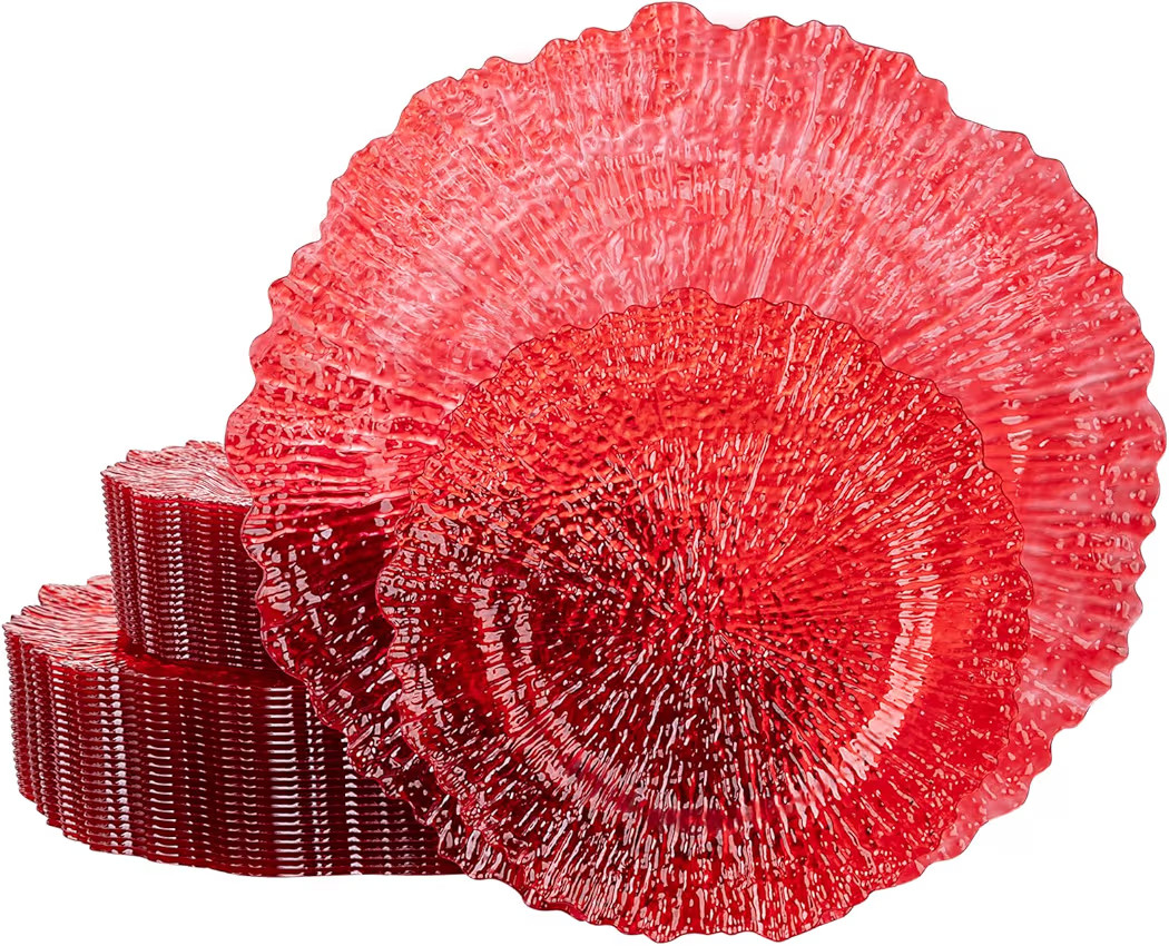 U-QE 60PCS Clear and Red Christmas Plastic Plates - Reef Plastic Plates Disposable&Reusable - Cle... | Amazon (US)