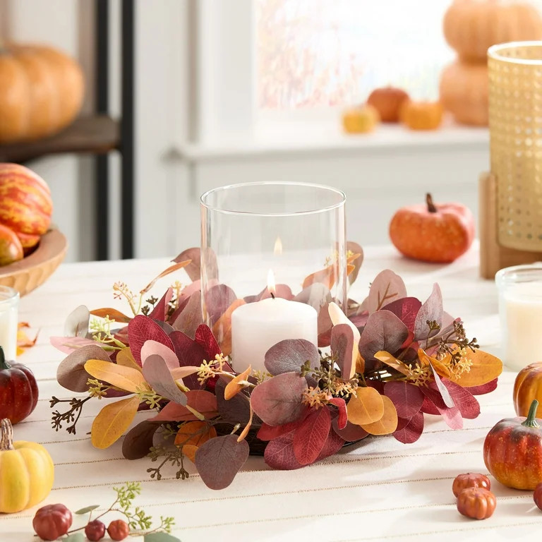 Mainstays Fall Eucalyptus Pillar Hurricane Candle Holder | Walmart (US)