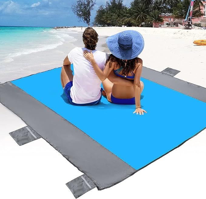 POPCHOSE Beach Blanket, Sandfree Beach Mat ‎108"x85.2"/83"x78" for 7 Persons, Extra Large Beach... | Amazon (US)