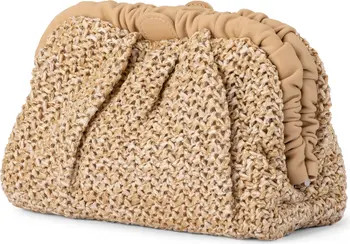 Olga Berg Amalia Pleated Woven Straw Clutch in Multi Natural at Nordstrom | Nordstrom