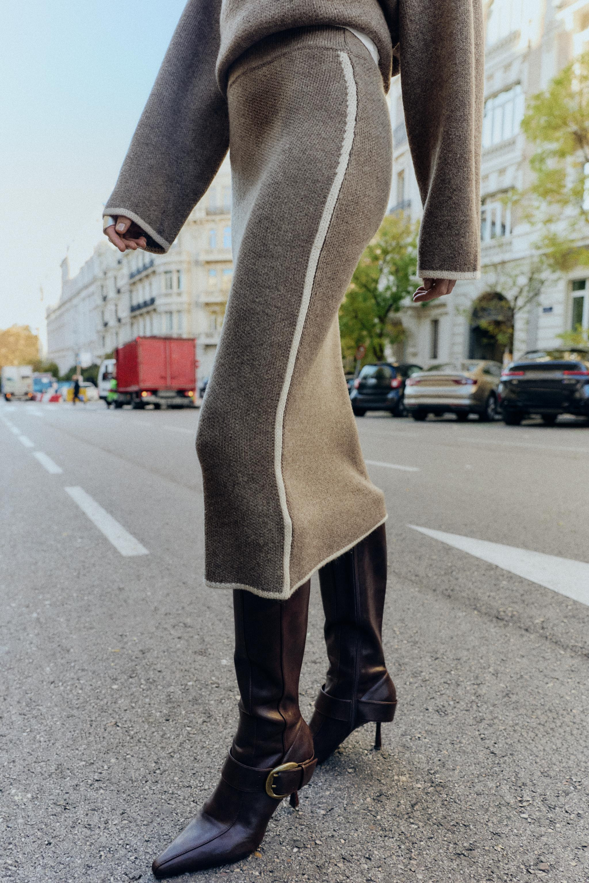 CONTRAST PIPING KNIT MIDI SKIRT | Zara UK