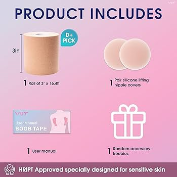VBT Boob Tape - Breast Lift Tape, Body Tape for Breast Lift w 2 Pcs Silicone Breast Reusable Adhe... | Amazon (US)