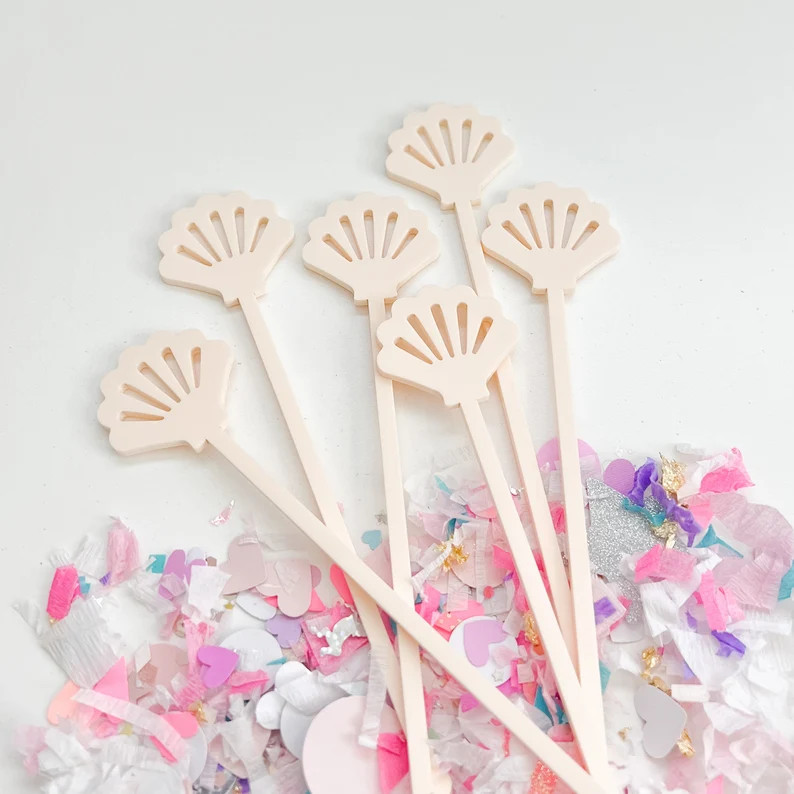 Acrylic Seashell Stir Sticks Seashell Party Decor Mermaid Birthday Under the Sea Beach Themed Sea... | Etsy (US)