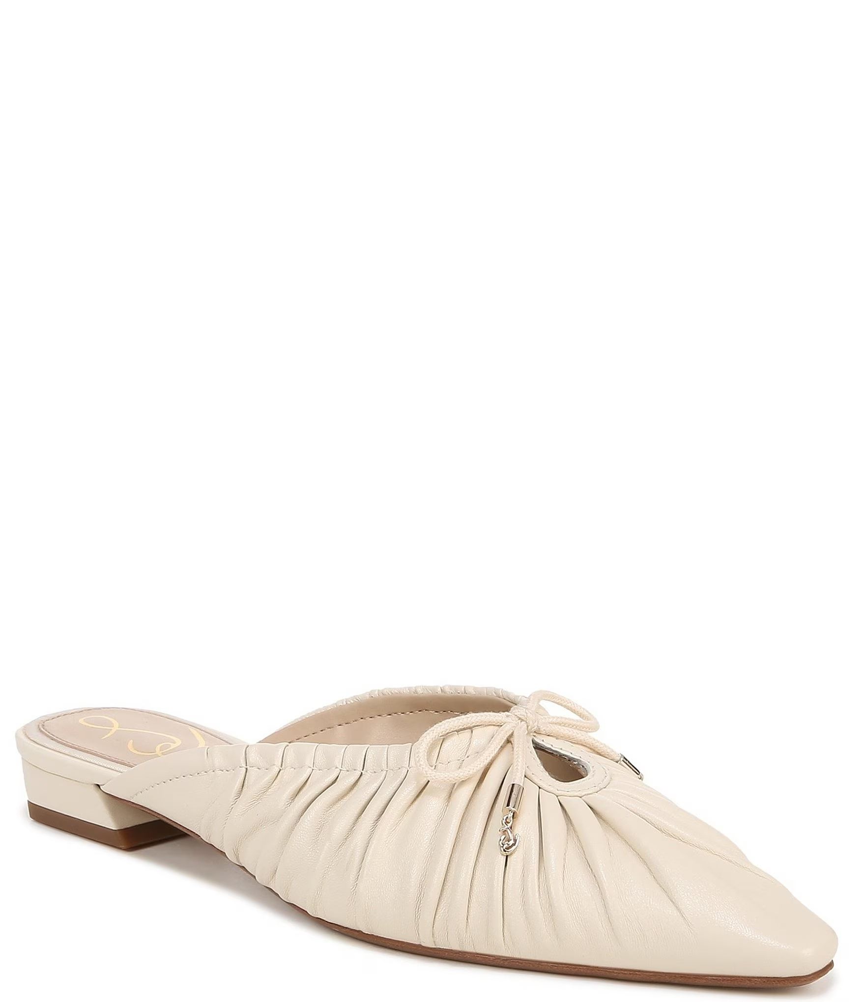 Julia Leather Ruched Pointed Toe Bow Detail Mules | Dillard's