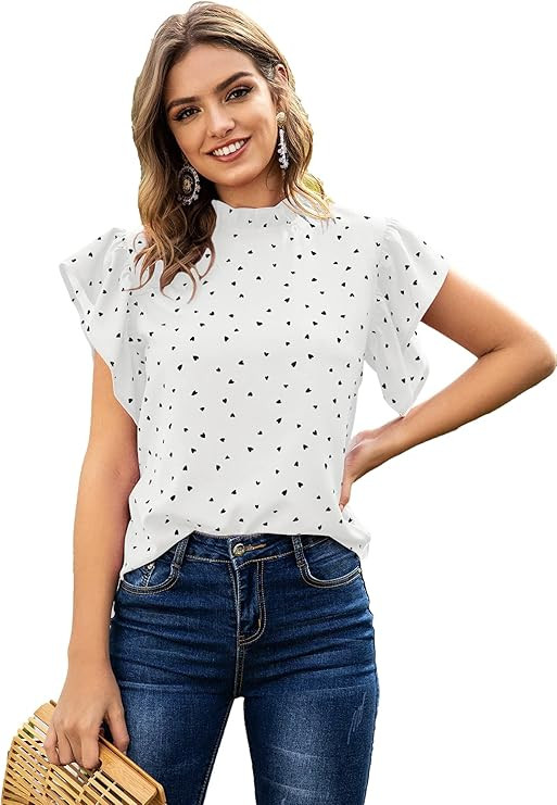 Lilosy Women Casual Ruffle Short Sleeve Work Blouse Elegant Office Top | Amazon (US)