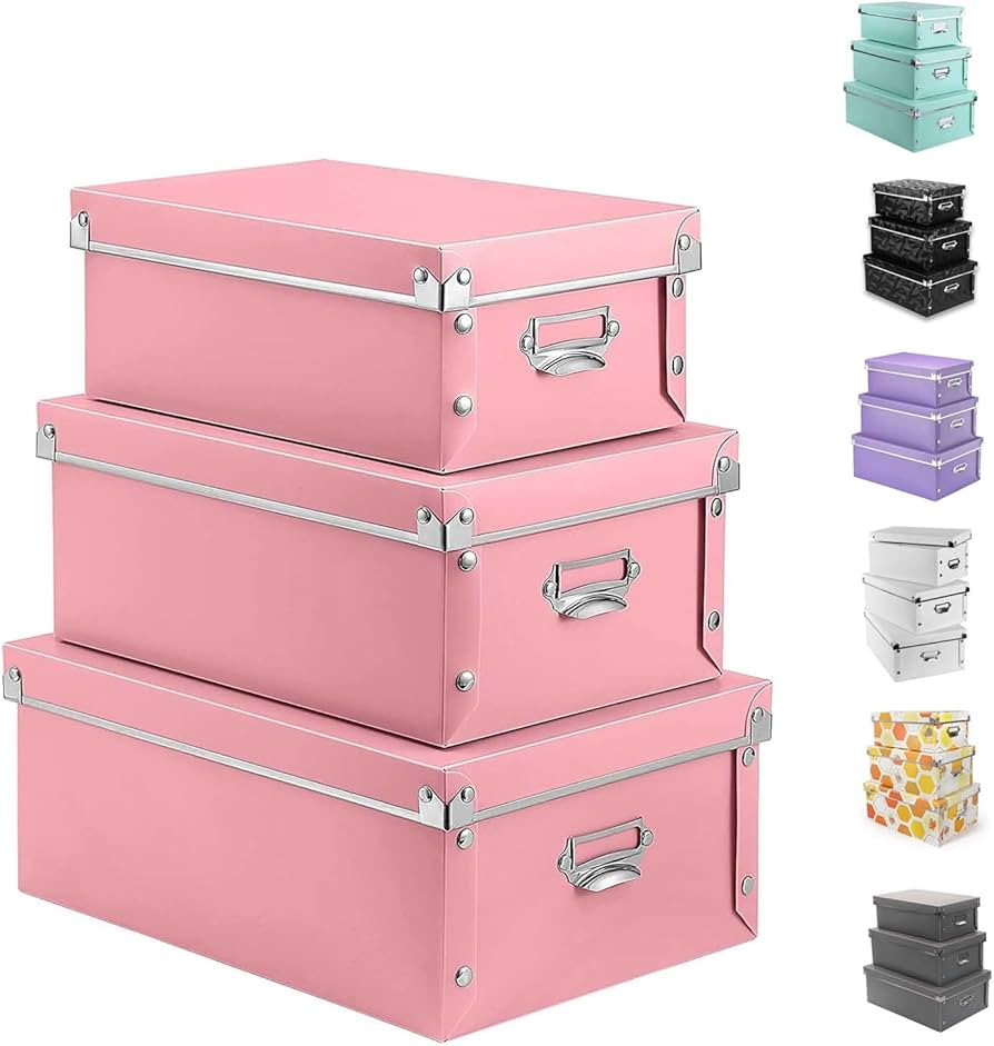 XUCHUN File Storage Boxes, Foldable Storage Bins with Lid 3 in 1 Set, Press-Stud Fastening, Moist... | Amazon (US)