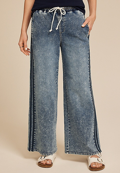 Denim High Rise Wide Leg Track Pant | Maurices