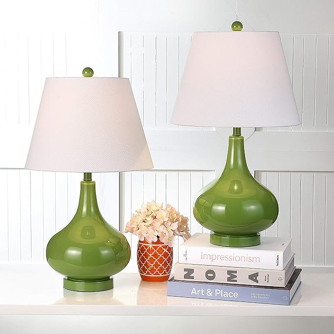 SAFAVIEH Lighting Collection Amy Modern Contemporary Fern Green Gourd Glass 24-inch Bedroom Livin... | Amazon (US)