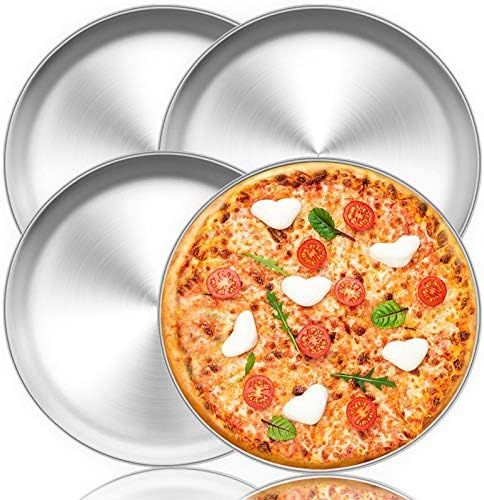 TOPZEA 4 Pack Stainless Steel Pizza Pan, 13-1/2 Inch Pizza Tray Oven Pizza Crisper Pan, Round Pizza  | Amazon (US)