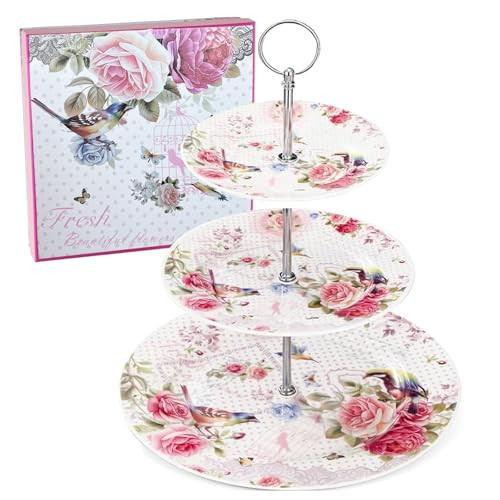 ONEUSTAR 3 Tier Cupcake Stand Ceramic Tiered Serving Cake Stand Floral Dessert Stand for Wedding Birthday Tea Party Pastry Serving Tray in a Gift Box | Amazon (US)