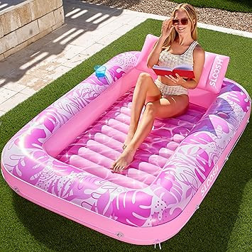 SLOOSH Inflatable Tanning Pool Lounger Float, 70" x 46" Pool Floats Adult with Pillow, 4 in 1 Sun... | Amazon (US)