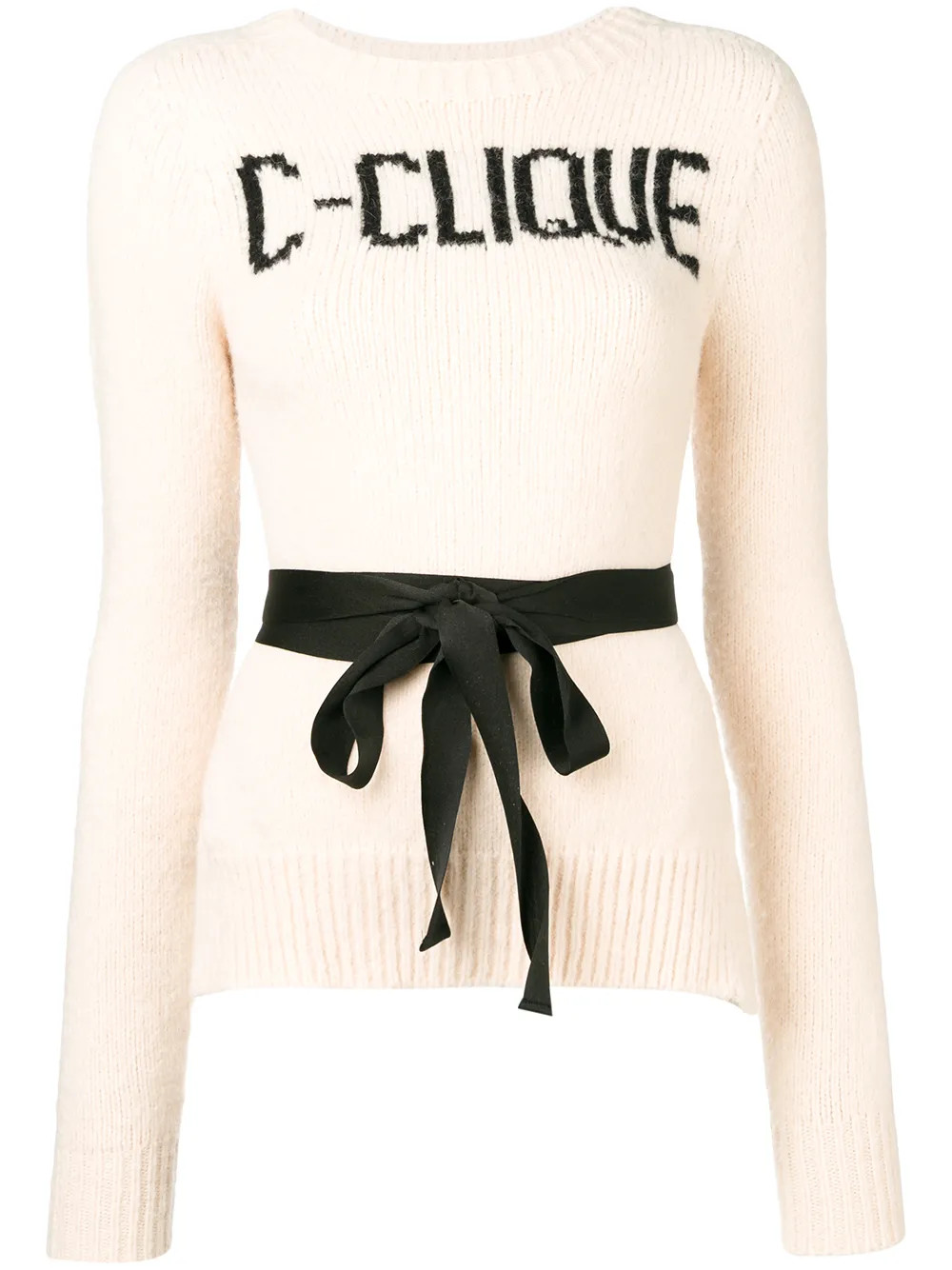 Pinko ribbon belted slogan jumper - Neutrals | FarFetch US