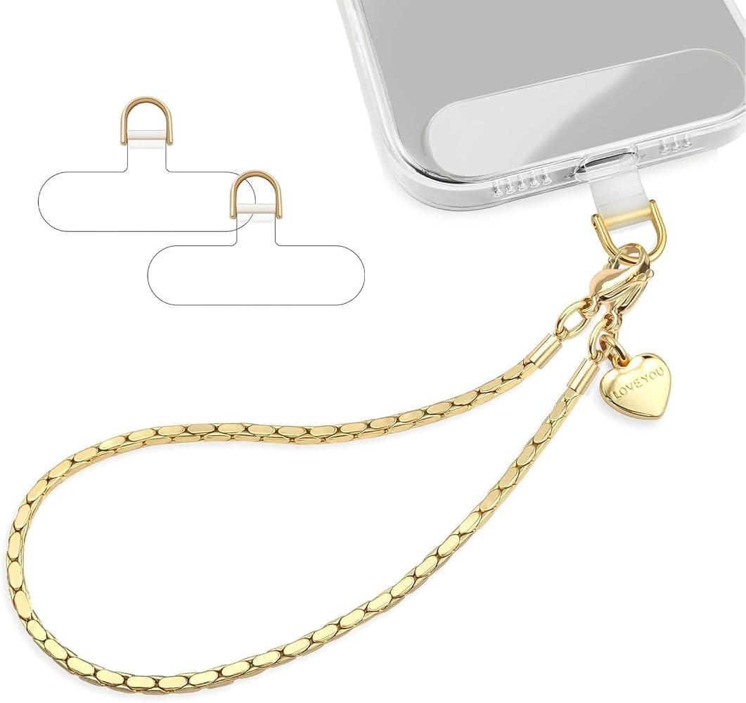 Shimmering Gold Phone Charm Strap, Metal Chain Wristlet with 2 Tether Tabs for iPhone Case, Anti-... | Amazon (US)