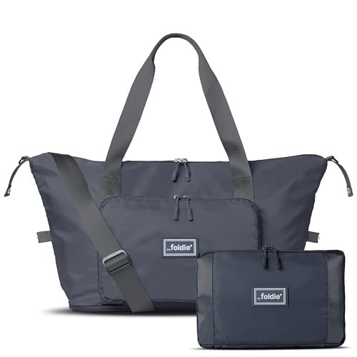 The Foldie® Foldable Travel Bag for Women [LARGE CAPACITY] - Packable & Expandable Tote Bag with Zipper - Grey | Amazon (US)