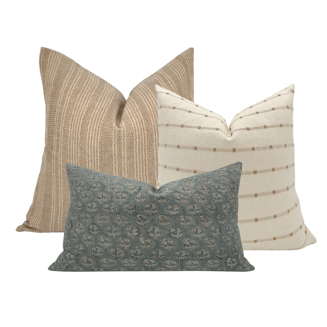 PILLOW COMBO || Set Of Three Designer Pillow Covers, Brown Stripes, Cream and Rust Stripes, Linen... | Etsy (US)