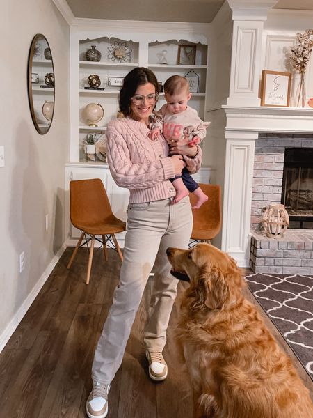 Valentines Outfit of the Day! This is also the perfect spring outfit! Abercrombie jeans run true to size and same with the body suit and cable knit sweater  

#LTKSeasonal #LTKstyletip #LTKfindsunder100