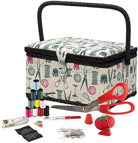 SINGER 07271 Basket with Sewing Notions Kit & Removable Tray-Vintage Spools, Tan | Amazon (US)