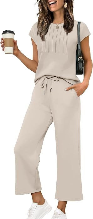 Sampeel Two Piece Sets for Women Summer Vacation Outfits Cap Sleeve Tops Lounge Matching Sets Wom... | Amazon (US)