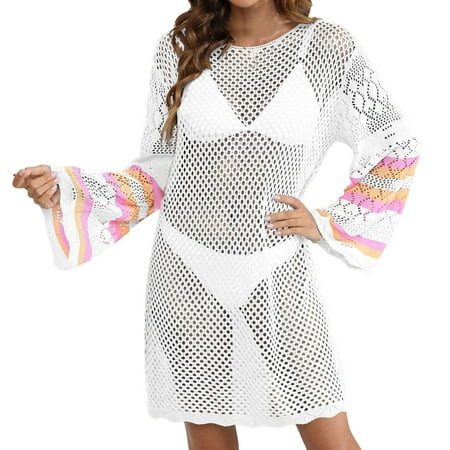 ASFGIMUJ Women s Beach Vacation Cover Up Clothing Contrasting Color Stitching Bikini Outer Dress | Walmart (US)