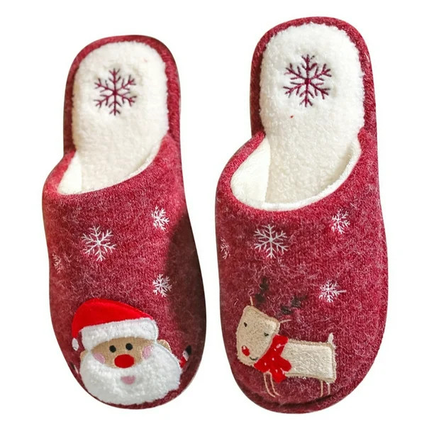 1Pair Couple Santa Claus Slippers Winter Non-Slip Slippers Home Shoes (Red) - Walmart.com | Walmart (US)
