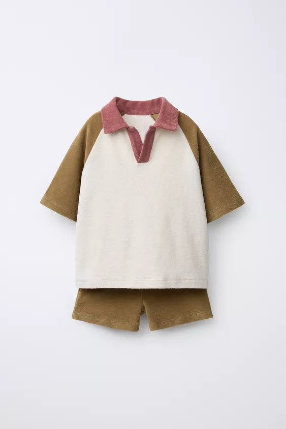 COLORBLOCK TERRYCLOTH POLO AND BERMUDA SET | Zara US