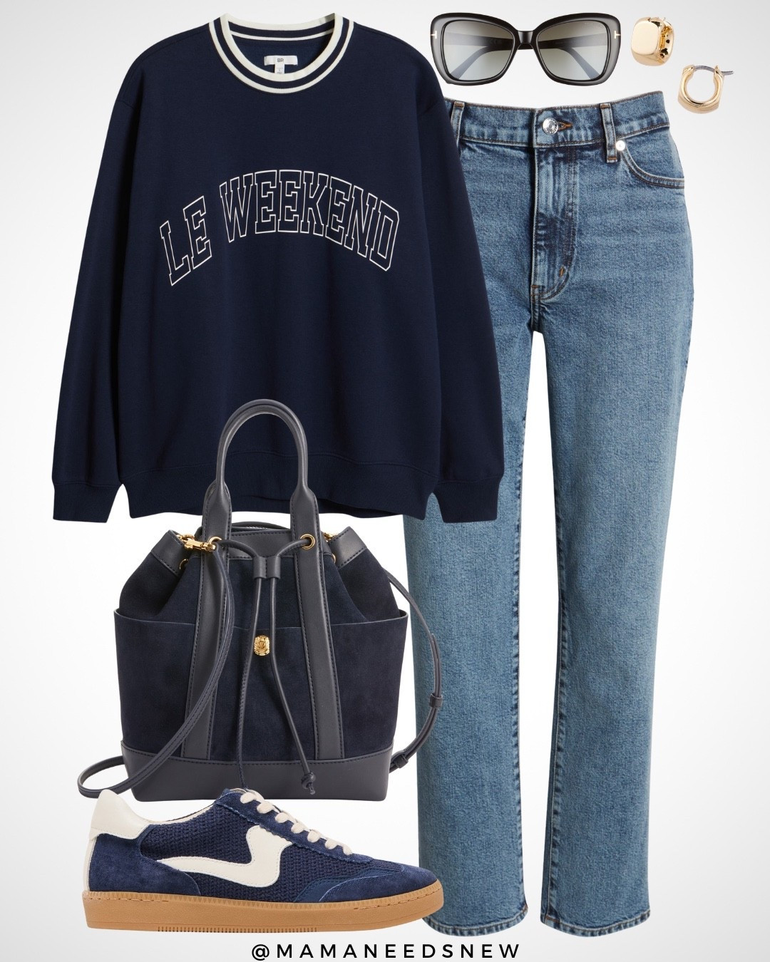 A fall transitional outfit with a graphic sweatshirt, jeans, bucket bag & sneakers 💙

#LTKItBag #LTKStyleTip #LTKSaleAlert