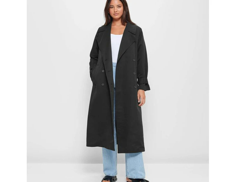 Button Front Longline Trench Coat - Lily Loves - Black | Catch.com.au