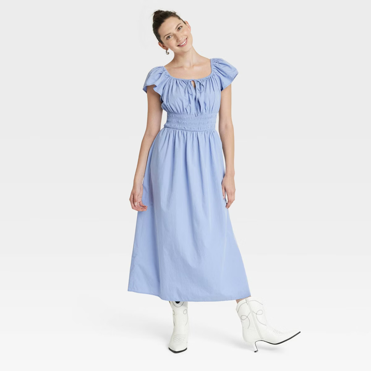 Women's Smocked Flutter Sleeve Midi A-Line Dress - Universal Thread™ Blue M | Target