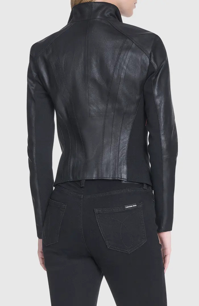 Andrew Marc Felix Leather Moto Jacket with Knit Panels | Nordstromrack | Nordstrom Rack
