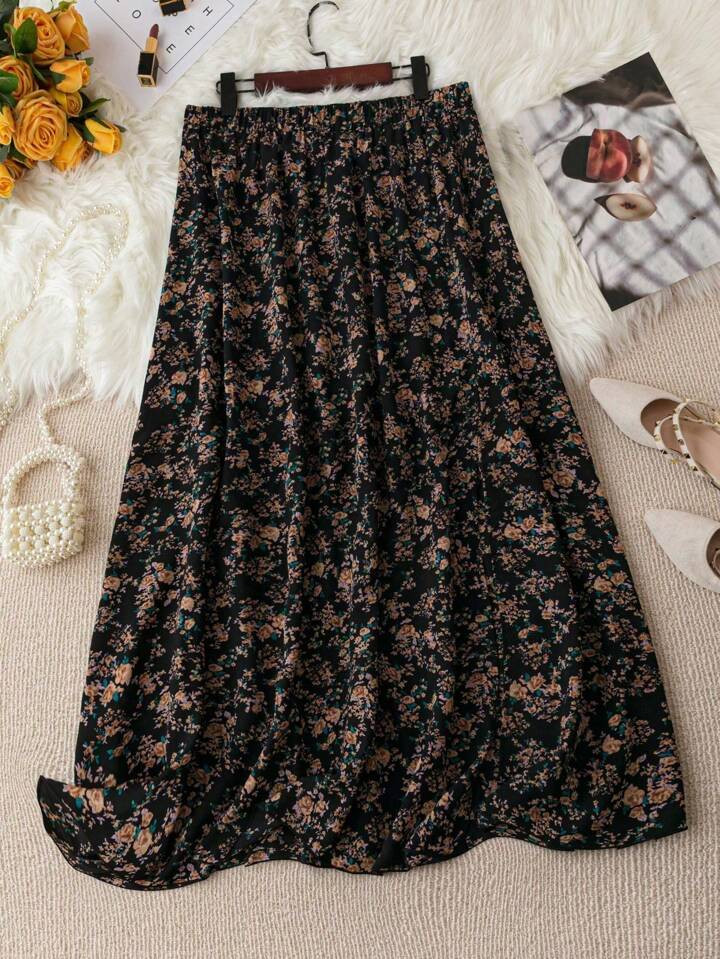 Franclia Plus Floral Print Skirt | SHEIN