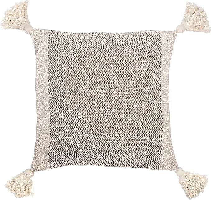 Bloomingville Brown & Cream Blend Corner Square Brown Cotton Pillow with Tassels, 18" | Amazon (US)