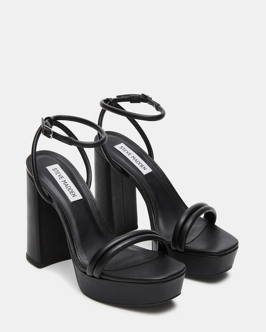 LOFTY Black Leather Platform Block Heel | Women's Heels | Steve Madden (US)