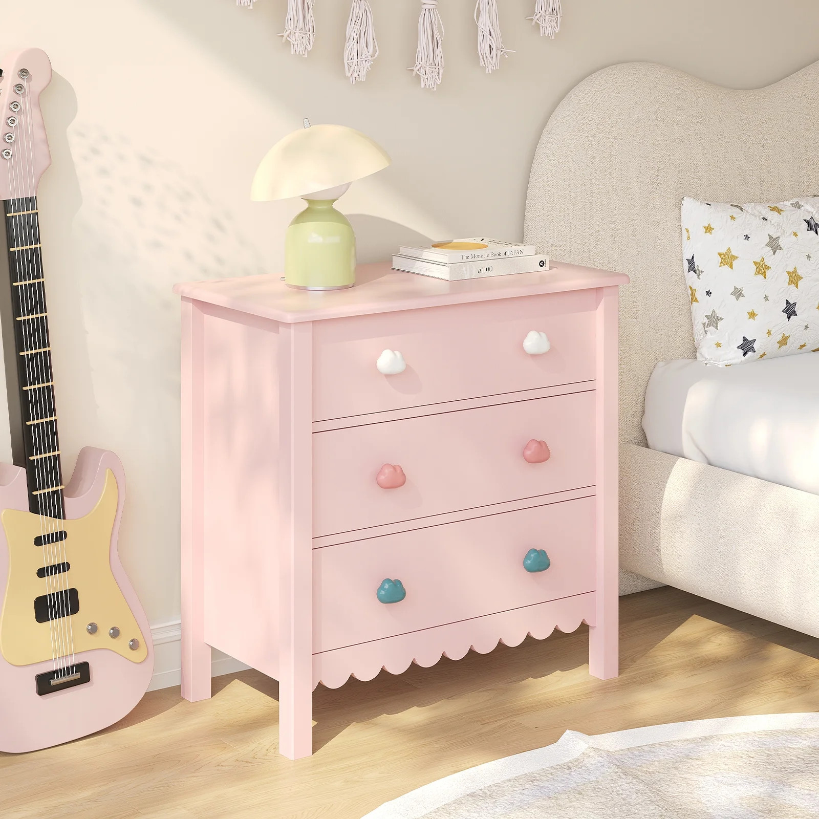 LAZZO 3-Drawer Nightstand, Modern Bedside Table with Customizable Handles for Bedroom, Pink - Wal... | Walmart (US)