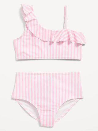 Patterned One-Shoulder Ruffle-Trim Swim Set for Girls | Old Navy (CA)