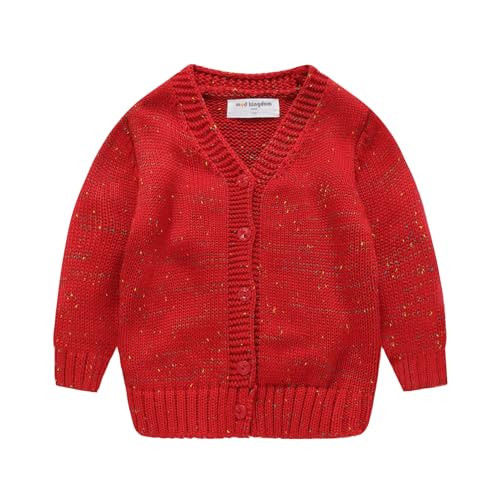 Mud Kingdom Red Cardigan Little Girls Knitted Cardigan Long Sleeve Button Down V-Neck Ribbed Outerwear Red 5T | Amazon (US)