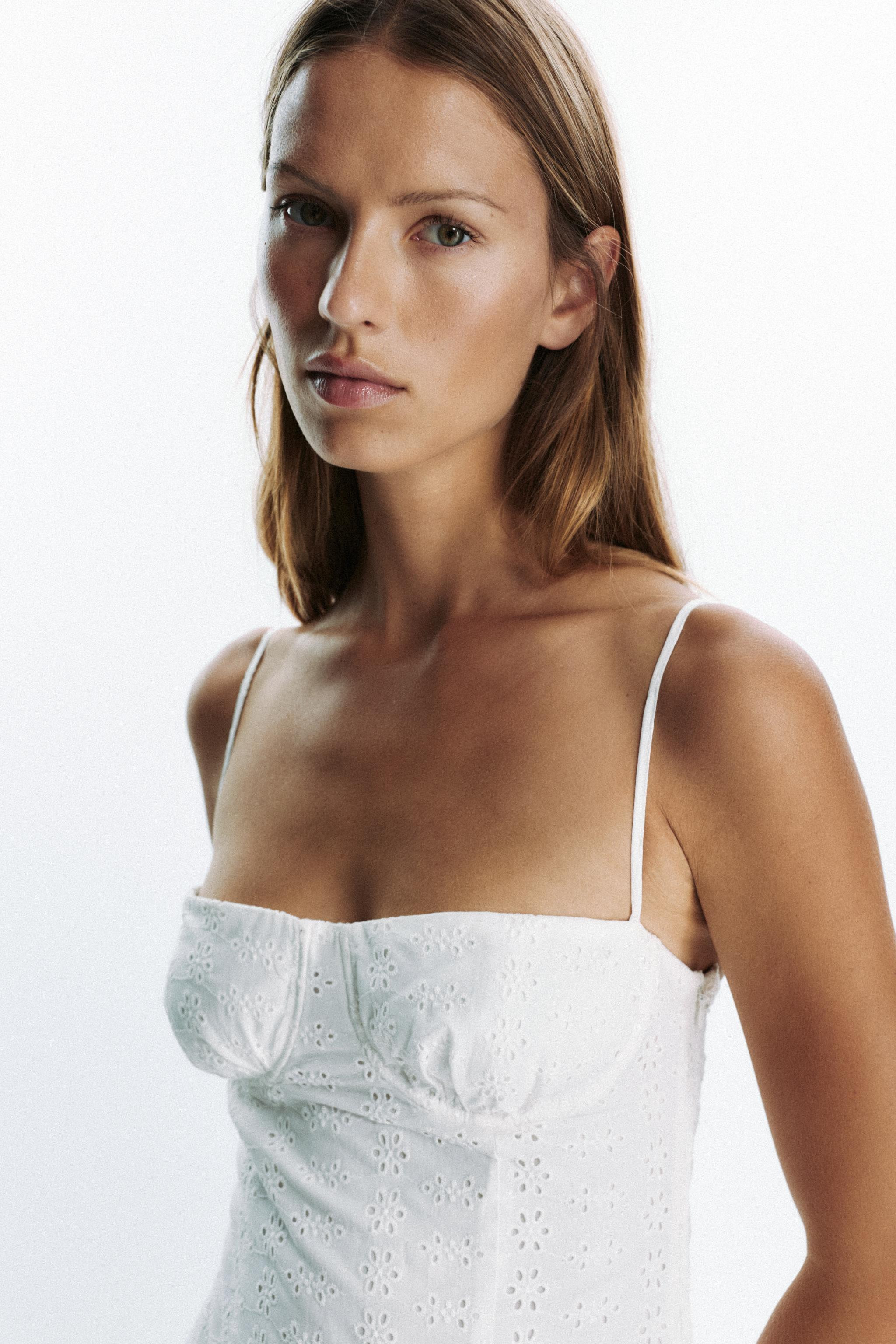 EMBROIDERED EYELET CORSET MIDI DRESS | Zara US