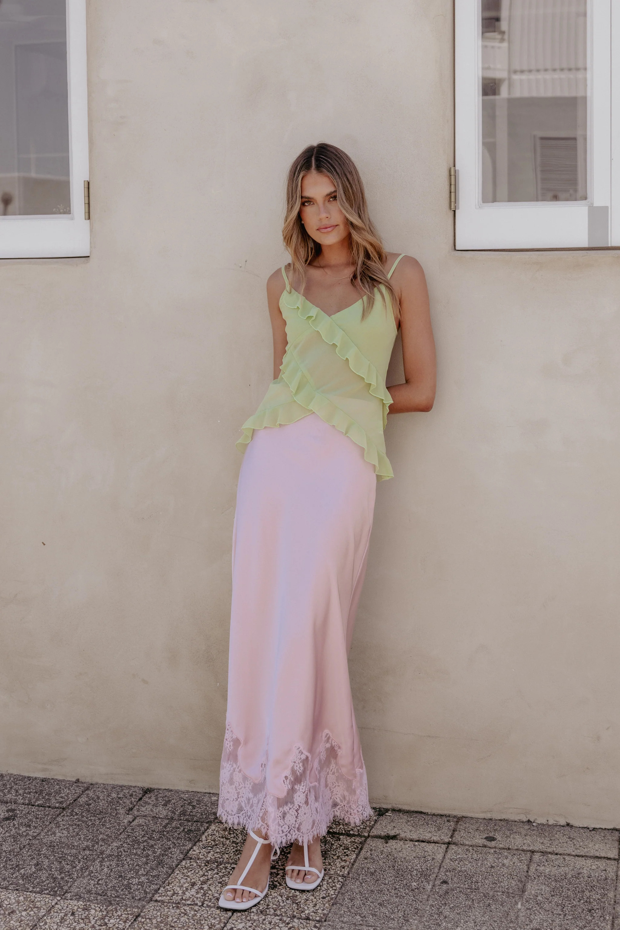 Alira Lace Trim Midi Skirt - Pale Pink | Petal & Pup (US)