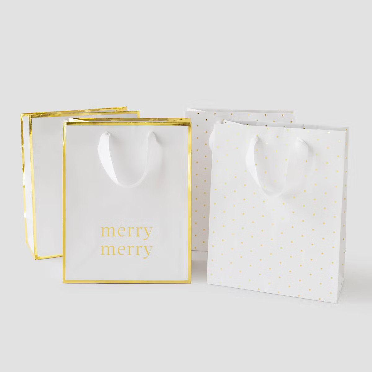 4pk Small Foil Print 'Merry Merry' and Polka Dot Christmas Gift Bag Set White/Gold - Sugar Paper... | Target