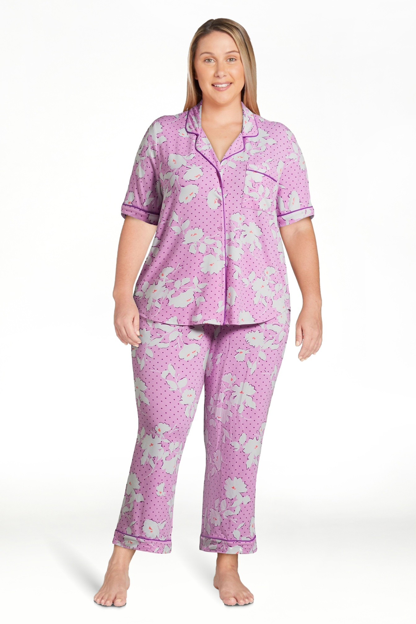Joyspun Women's Knit Notch Collar Top and Capri Pants Pajama Set, 2-Piece, Sizes S to 3X | Walmart (US)