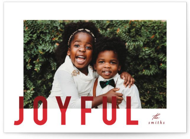 "joyful colorblock" - Customizable Holiday Photo Cards in Red by AK Graphics. | Minted