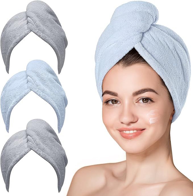 Microfiber Hair Towel,Hicober 3 Packs Hair Turbans for Wet Hair, Drying Hair Wrap Towels for Curl... | Amazon (US)