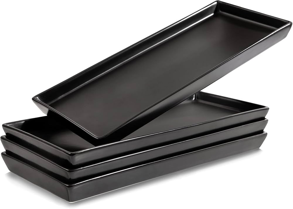 Matte Black Ceramic Serving Platters (14 x 6 Inch Rectangle Plates) Serving Dishes for Entertaini... | Amazon (US)