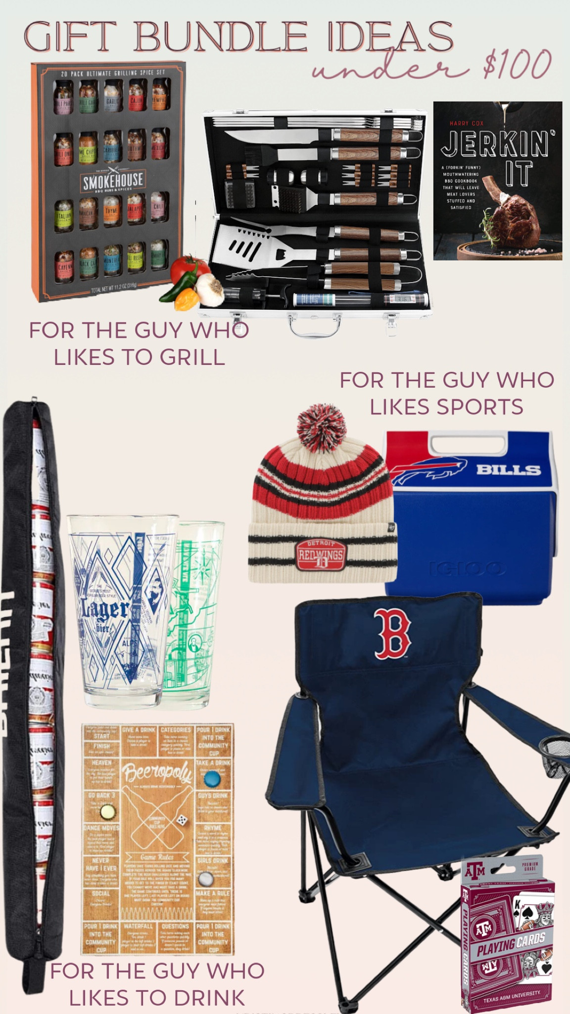 Gifts for him. Gift bundles under $100. Grilling gifts. Sports gifts. Drinking gift. Beer gift. Men fashion gifts. Unique gifts. Affordable gifts. Brother gifts. Boyfriend gifts. Husband gifts. Grandpa gift.

#LTKGiftGuide #LTKmens #LTKunder100