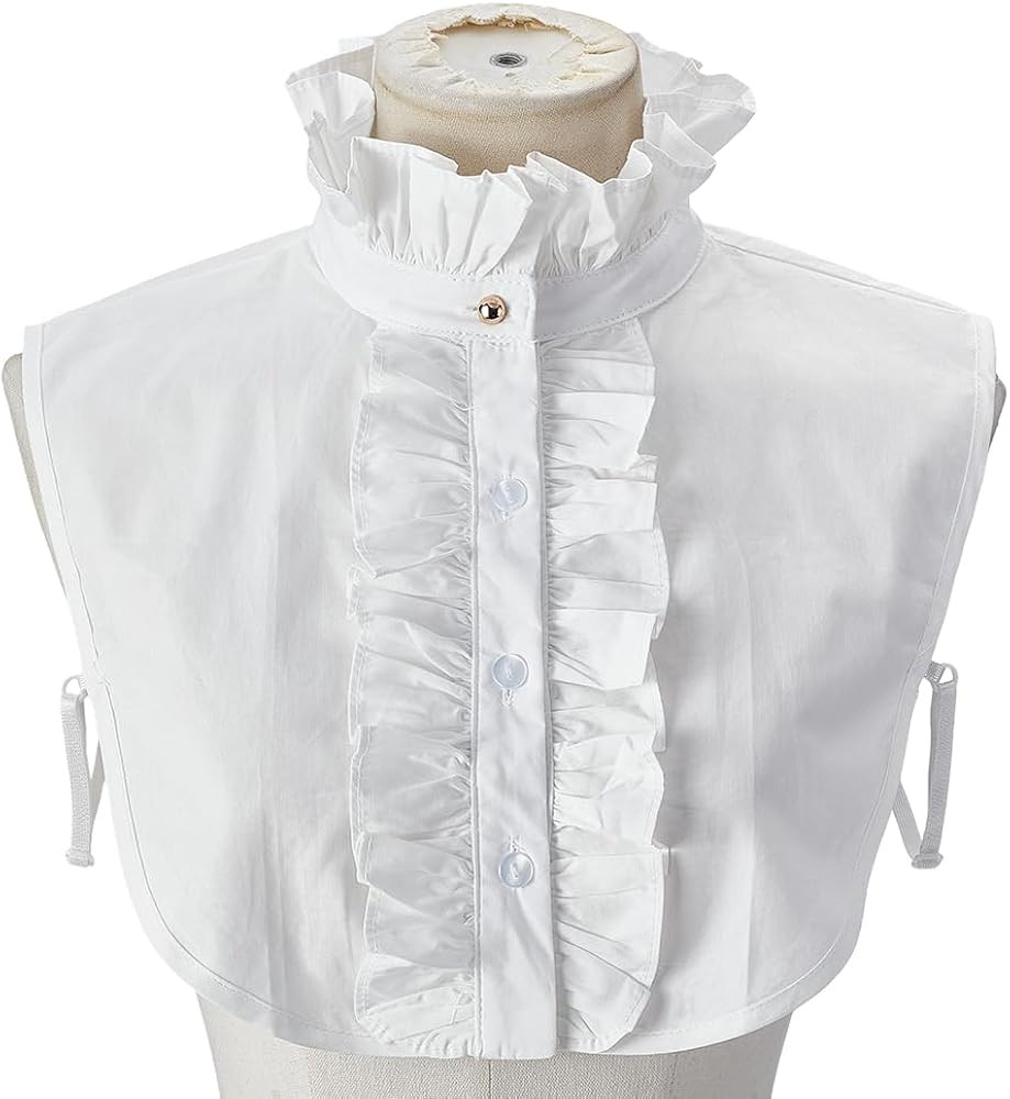 Faux Collar White Polyester Ruffled False Collar Half Shirt False Dickey Detachable Neck with Str... | Amazon (US)